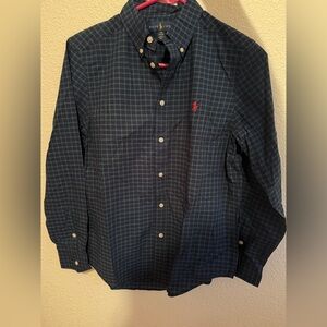 Ralph Lauren Navy Checkered Button Down Shirt Big Kid